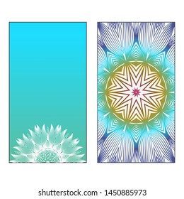 Creative invitation card template with floral round mandala. Vector illustration. Pastel color