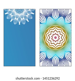 Creative invitation card template with floral round mandala. Vector illustration. Pastel color