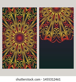 Creative invitation card template with floral round mandala. Vector illustration. 
