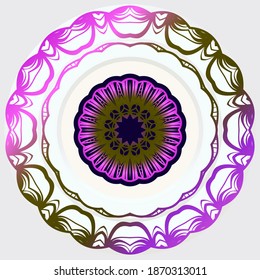 Creative invitation card template with floral round mandala. Vector illustration.