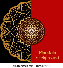 Creative invitation card template with floral round mandala. Vector illustration.
