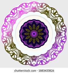 Creative invitation card template with floral round mandala. Vector illustration.