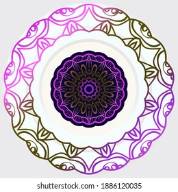 Plantilla de tarjeta de invitación creativa con mandala redonda floral. Ilustración vectorial.