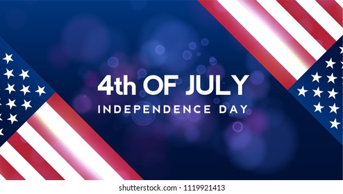 Creative Invitation Flyer decorated American Independence Day Party celebration. 4th of July background, horizontal holiday vector pattern with stars of United States flag colors blue, red and white.