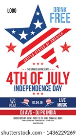 Creative Invitation Flyer decorated with blue and red text for 4th of July, American Independence Day Party celebration.