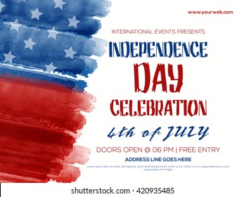 Creative Invitation Flyer decorated with blue and red brush strokes for 4th of July, American Independence Day Party celebration.