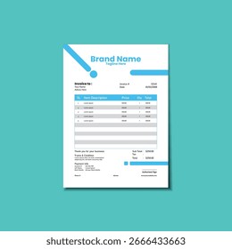 Um modelo de design de fatura criativa para empresas. O layout é simples e profissional. Fácil de editar para atender às necessidades dos negócios.
