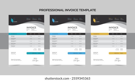 Creative Invoice template design for Invoicing quotes, money bills, price invoices, business invoice, payment agreement design. Stationary Design