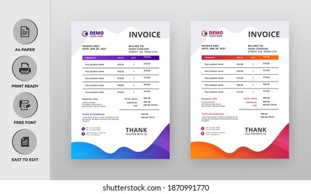 Creative invoice Template . Vector Business Stationery Design. Print Template	