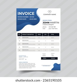 Creative invoice template vector. business stationery design payment agreement design template.Minimal Corporate Business Invoice design template vector illustration bill form price invoice.