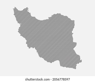 Plantilla de mapa de Irán creativo a partir de líneas diagonales negras aisladas en segundo plano. País asiático para patrones, diseño, ilustración, telón de fondo. Esquema de concepto geográfico del estado del mapa vectorial Irán