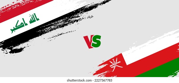 Creative Iraq vs Oman brush flag illustration. Artistic brush style two country flags relationship background