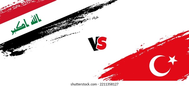 Ilustración de la bandera Creative Iraq vs Turquía. Estilo de pincel artificial dos indicadores de país fondo de relación