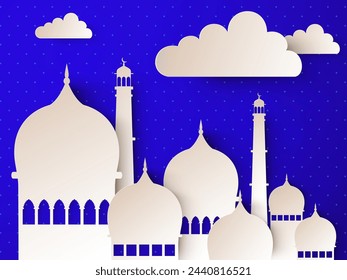 Creative islamic mosque made by paper cutout for holy month of muslim community, Ramadan Kareem celebration.