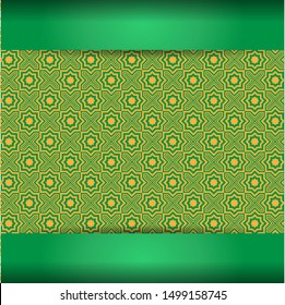 Creative islamic pattern background with geometric elements, green and yellowish orange color, and shadow effect