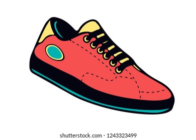Creative isolated illustration of sneakers running, walking, shoes, style backgrounds. Vector concept element icon in cartoon style on isolated white background 