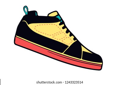 Creative isolated illustration of sneakers running, walking, shoes, style backgrounds. Vector concept element icon in cartoon style on isolated white background 