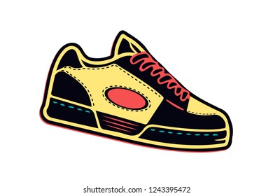 Creative isolated illustration of sneakers running, walking, shoes, style backgrounds. Vector concept element icon in cartoon style on isolated white background 