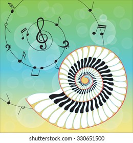 Creative isolated music shell on musical notes background