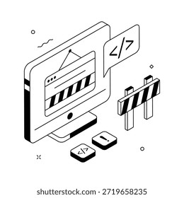 Ilustração isométrica criativa de site em construção ou página bloqueada.
