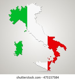 Creative Italy map with pixeled edge vector illustration. Italian patriotic poster.