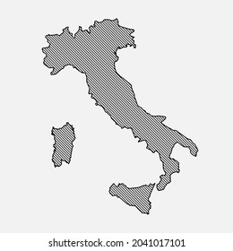 Creative Italy map template from black diagonal lines isolated on background. Europe country for pattern, design, illustration, backdrop. Geographic concept outline of the vector map state Italy
