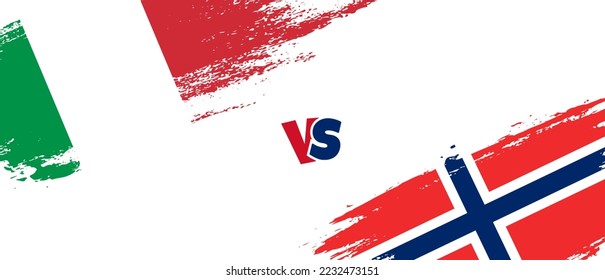 Creative Italy vs Norway brush flag illustration. Artistic brush style two country flags relationship background