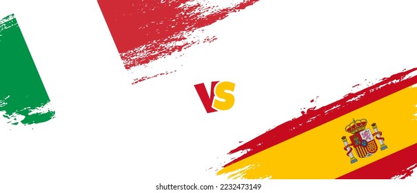 Creative Italy vs Spain brush flag illustration. Artistic brush style two country flags relationship background