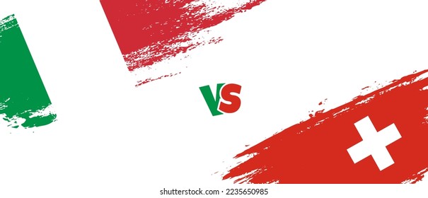 Creative Italy vs Switzerland brush flag illustration. Artistic brush style two country flags relationship background