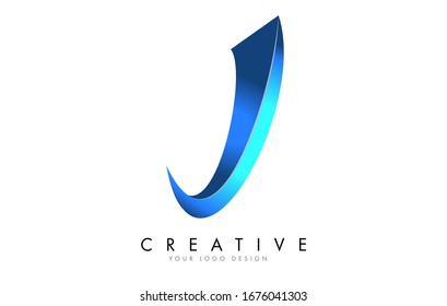 Creative J letter logo with Blue 3D bright Swashes. Blue Swoosh Icon Vector Illustration.