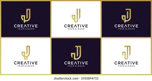 Conjunto de letras j creativas con color oro y estilo de línea