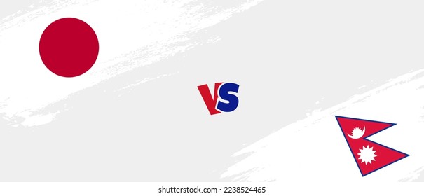 Creative Japan vs Nepal brush flag illustration. Artistic brush style two country flags relationship background