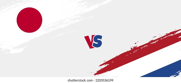 Ilustración de la bandera del pincel Creative Japón vs Países Bajos. Estilo de pincel artificial dos indicadores de país fondo de relación