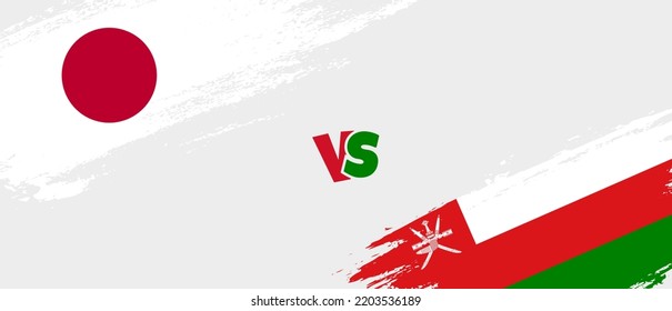 Creative Japan vs. Oman Bürste Flag Illustration. Zwei Länderflaggen im Stile eines künstlerischen Pinsels, Hintergrund