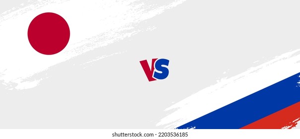 Creative Japan vs Russia brush flag illustration. Artistic brush style two country flags relationship background