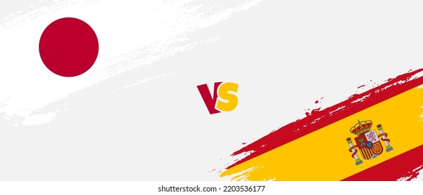 Creative Japan vs Spain brush flag illustration. Artistic brush style two country flags relationship background