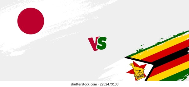 Creative Japan vs Zimbabwe brush flag illustration. Artistic brush style two country flags relationship background