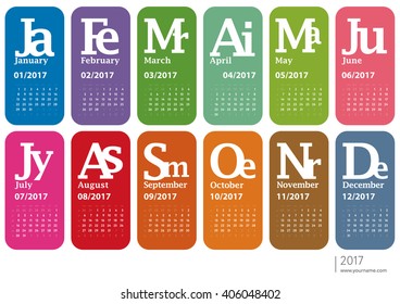Creative jazzy calendar 2017 - weeks start on sunday, grid with numbers of weeks.