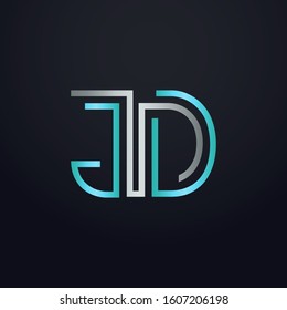 Creative JD letter with maze linear style. Modern logo symbol for business corporate. Blue and white logo on blue dark background. Square shape, colorful, linked and technology. Unusual design vector.