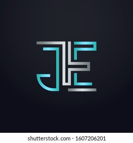 Creative JE letter with maze linear style. Modern logo symbol for business corporate. Blue and white logo on blue dark background. Square shape, colorful, linked and technology. Unusual design vector.