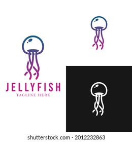 Creative Jellyfish Logo Design. Simple and Clean Outline Style Vector.