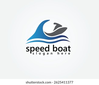 creative jet ski and speed boat logo, jet ski abstract and waves, logo design template
