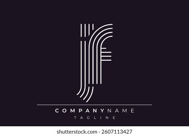 Creative JF lines letter logo design. A simplistic and elegant abstract logo design with linear patterns and initials, suitable for contemporary branding.