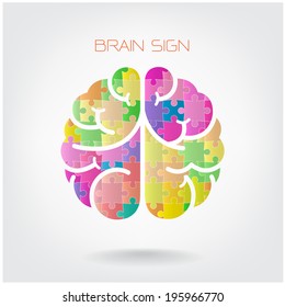 Creative jigsaw left and right brain on background ,business idea ,abstract background.vector illustration contains gradient mesh