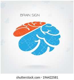 Creative jigsaw left and right brain on background ,business idea ,abstract background.vector illustration contains gradient mesh