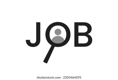 Creative Job Vacancy Vector Graphic, Featuring the Word 'Job' with a Person Embedded in the Letter 'O', Designed as a Magnifying Glass, Perfect for Career Opportunities, Recruitment, Job Search,