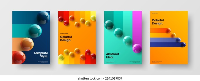 Creative journal cover A4 design vector template bundle. Original 3D balls company identity concept set.
