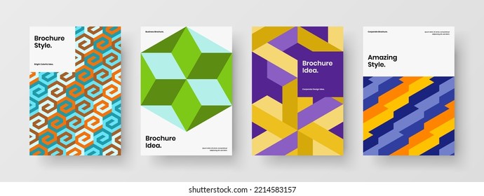 Creative journal cover A4 design vector concept bundle. Minimalistic mosaic tiles corporate identity template set.