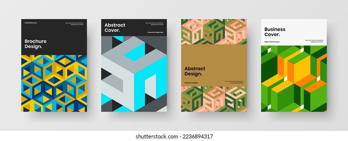 Creative journal cover A4 design vector illustration composition. Clean geometric tiles poster concept bundle.