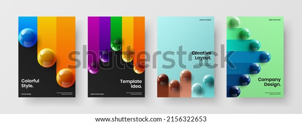 Creative journal cover A4\
design vector concept composition. Isolated 3D balls presentation\
layout set.